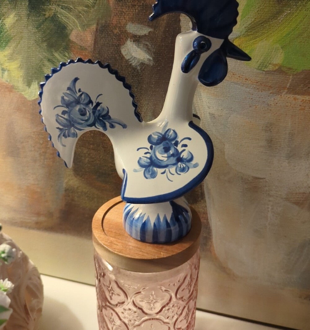 Portugal 79 Vintage Blue and White Ceramic Rooster Figurine - Picture 7 of 9